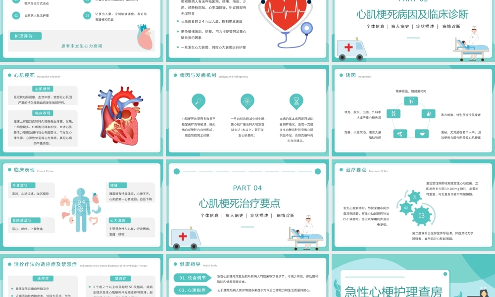 绿色医疗扁平风急性心梗心脏病护理查房PPT介绍.pptx