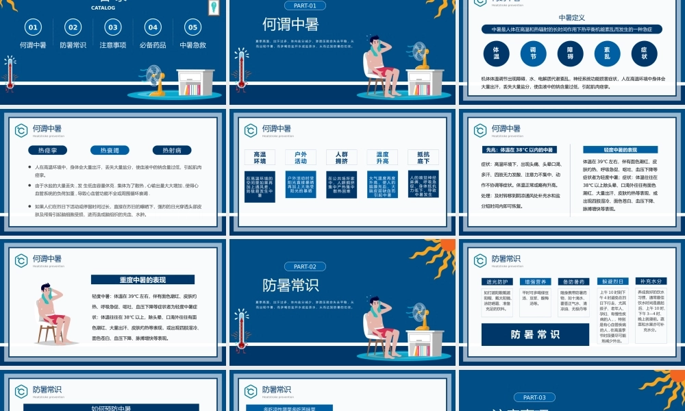 蓝色卡通风夏季防暑降温全攻略知识科普PPT模板.pptx