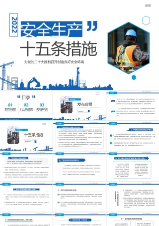 2022年蓝色简约风安全生产十五条措施PPT模板.pptx