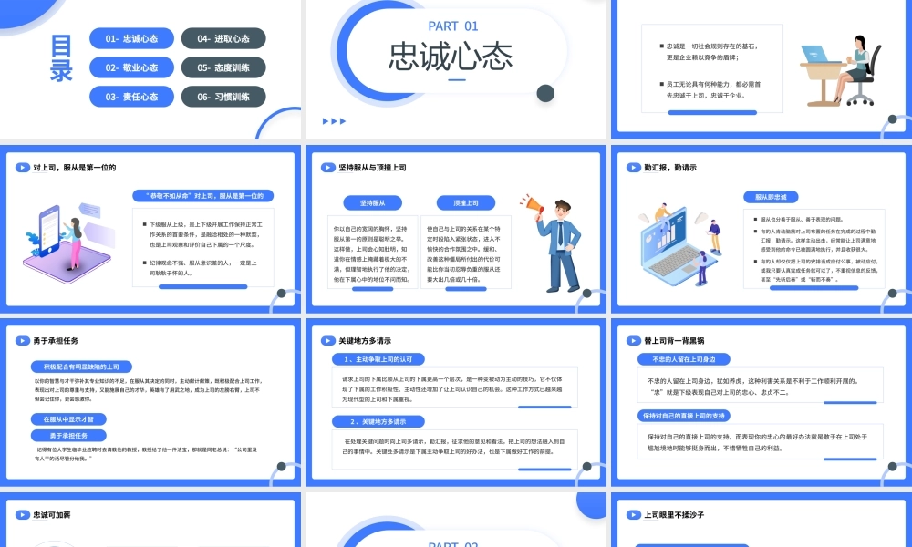 蓝色简约插画风树立正确的职业心态PPT模板 (员工职业心态高效能习惯培训).pptx