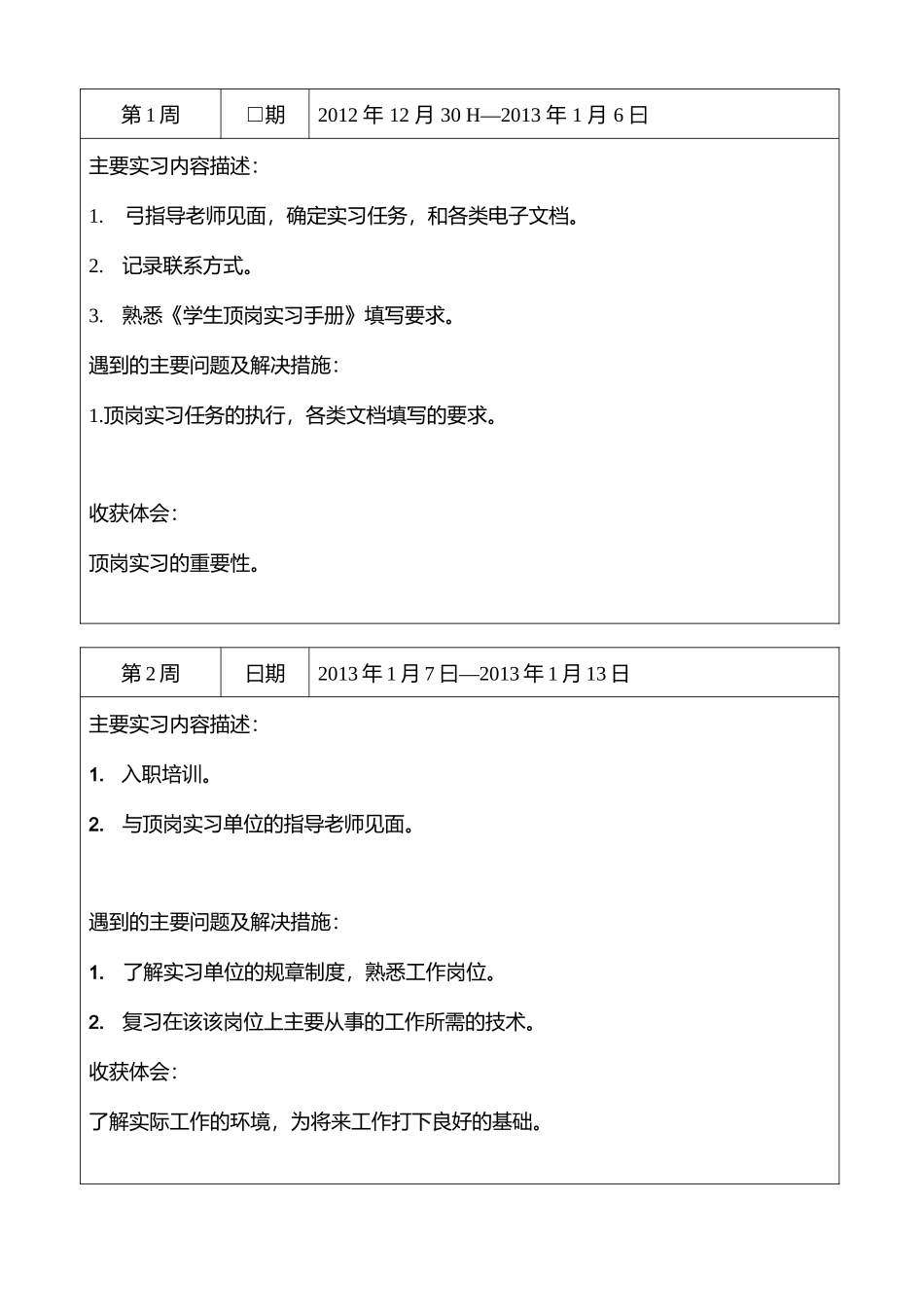 顶岗实习手册填写内容(学生周记)【优质】.docx_第1页