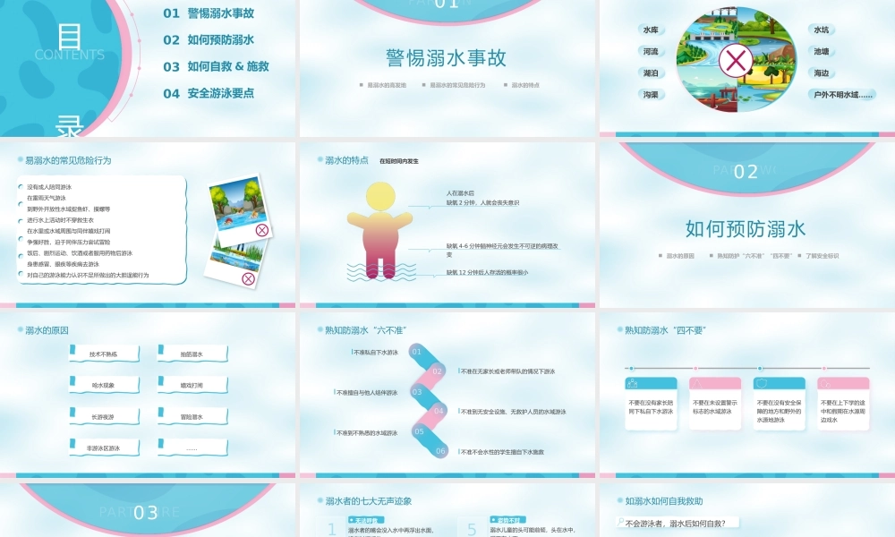 简约风校园防溺水安全教育PPT模板.pptx