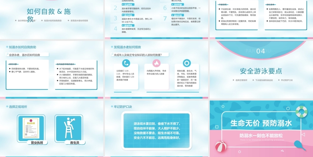 简约风校园防溺水安全教育PPT模板.pptx