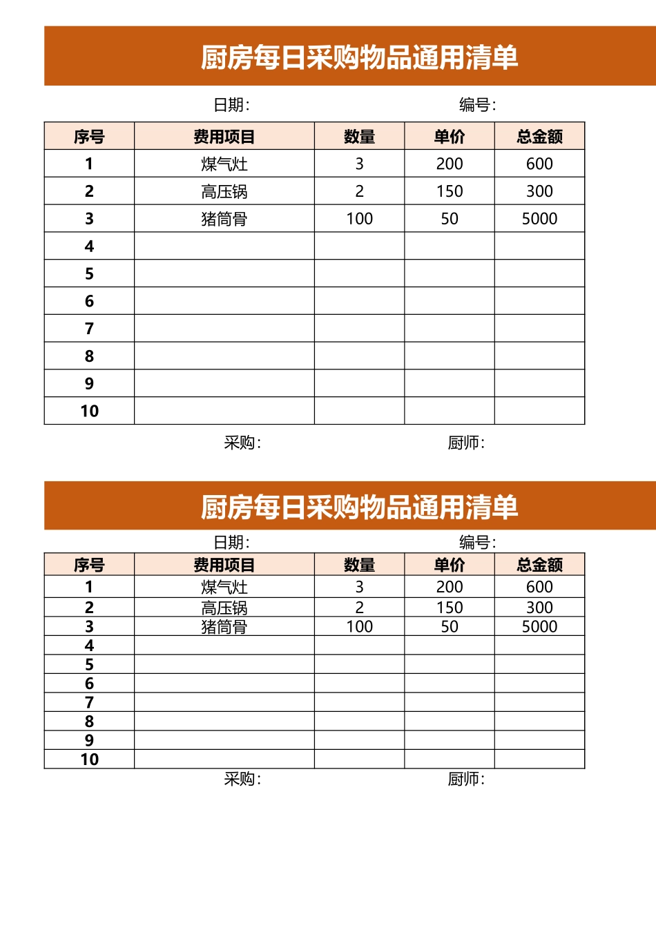 厨房每日采购物品通用清单.xlsx_第1页