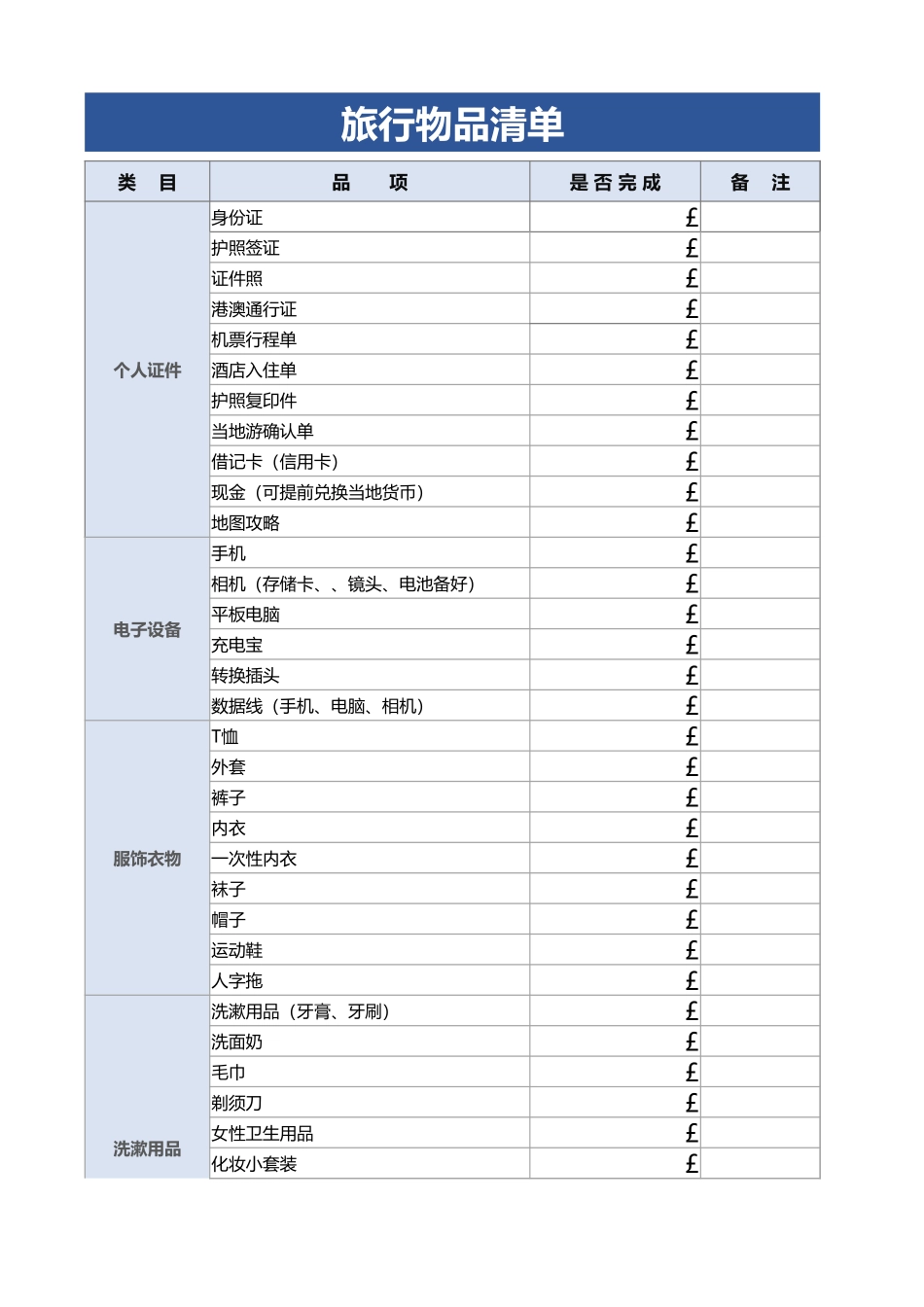 旅行物品清单.xlsx_第1页
