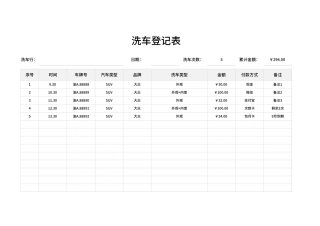 洗车登记表Excel模板.xlsx