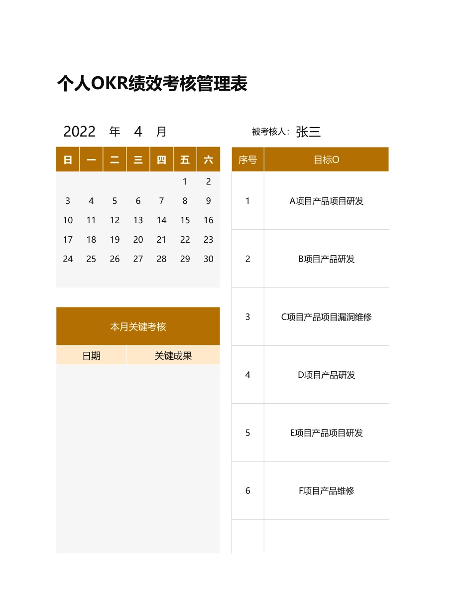 个人OKR绩效考核管理表excel模板.xlsx_第1页
