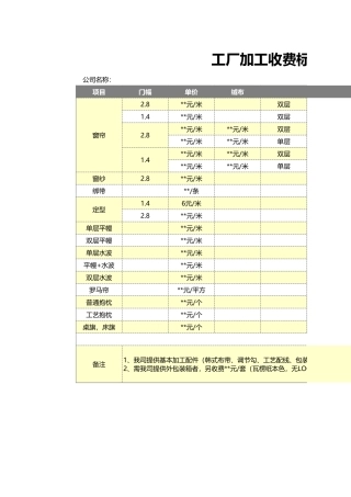 工厂加工收费标准表excel模板.xls