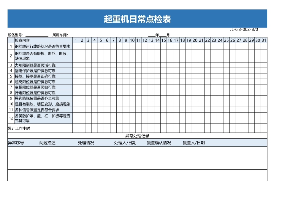 起重机日常点检表.xlsx_第1页