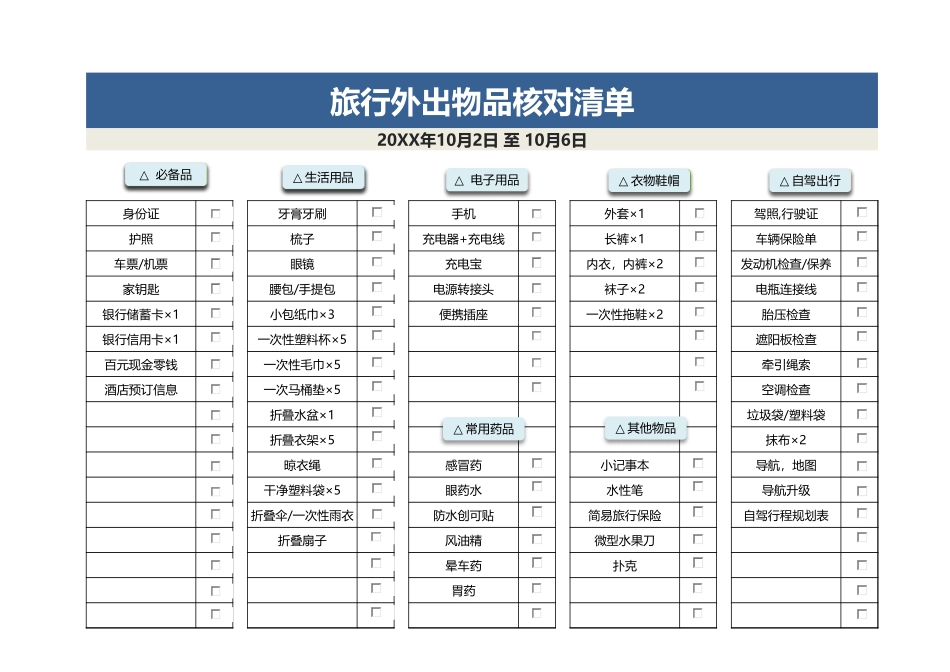 旅行外出物品核对清单.xlsx_第1页