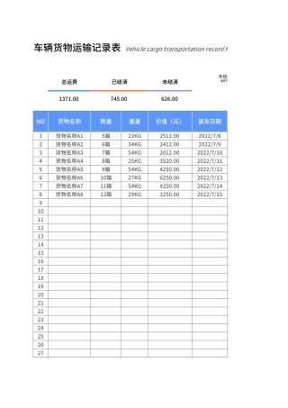 车辆货物运输记录表Excel模板.xlsx