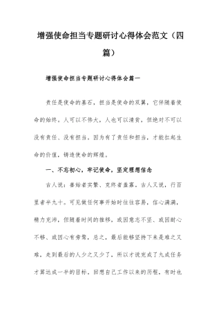 增强使命担当专题研讨心得体会范文（四篇）.docx