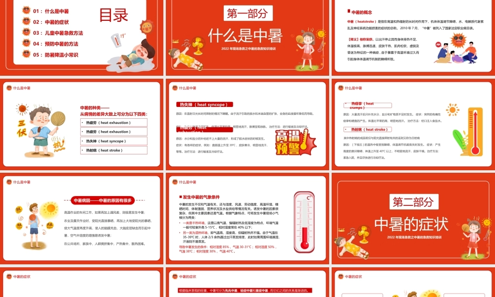 2022年现场急救之中暑的急救知识培训PPT课件（带内容）.pptx