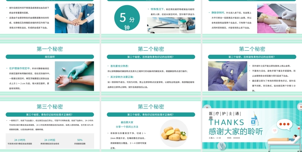 绿色卡通输液后遗症青色印记护理技巧PPT模板.pptx