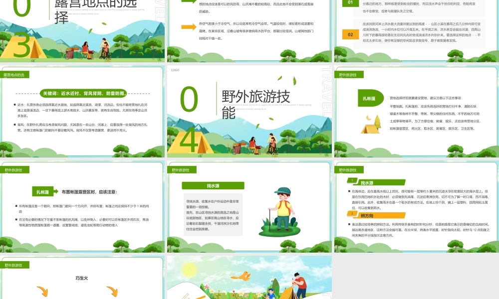 卡通风野外露营旅游攻略PPT课件（带内容）.ppt