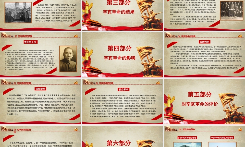 辛亥革命111周年PPT辛亥革命的背景过程介绍PPT课件（带内容）.ppt