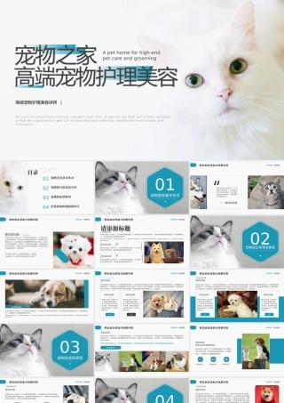 蓝色宠物之家高端宠物护理美容PPT模板.pptx
