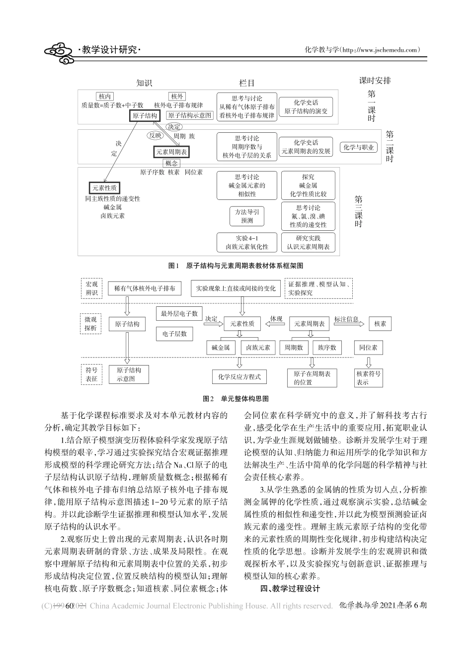 指向发展化学学科核心素养的单元整体教学设计——以人教版化学必修一“原子结构与元素周期表”为例-李明.pdf_第2页
