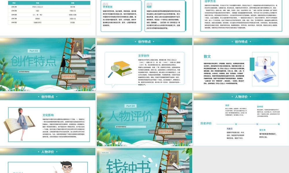 卡通班会钱钟书当代作家介绍PPT模板.pptx