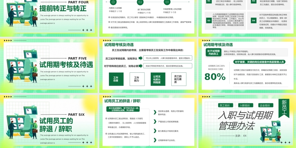 绿色简约新员工入职与试用期管理办法PPT模板.pptx