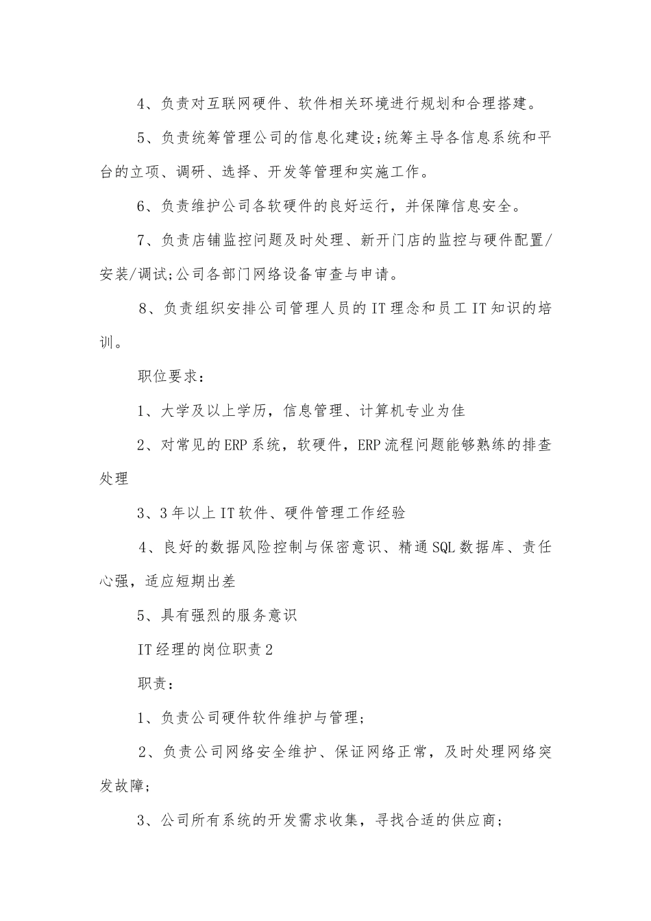 IT经理的岗位职责描述十篇.docx_第2页