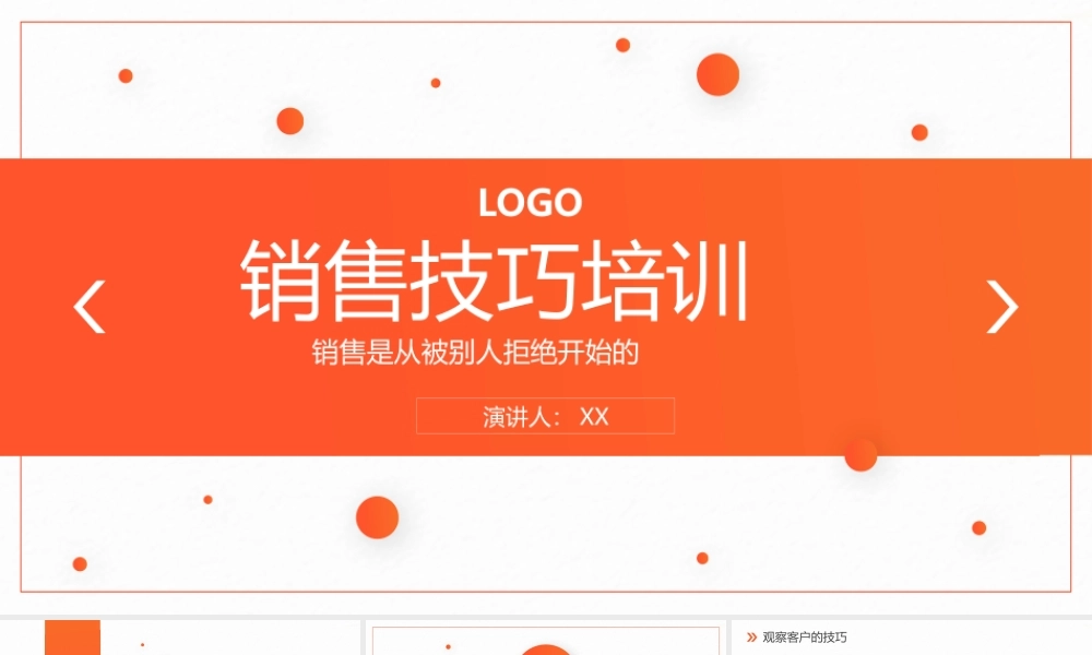 橙色圆点背景的销售技巧培训PPT模板.pptx