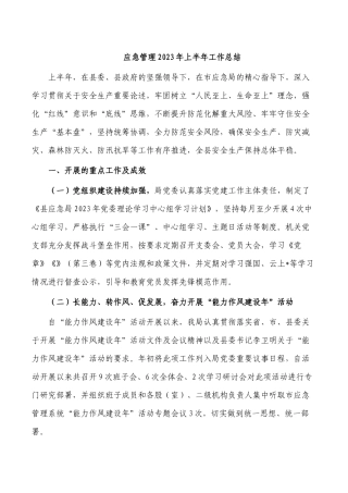 应急管理2023年上半年工作总结.docx
