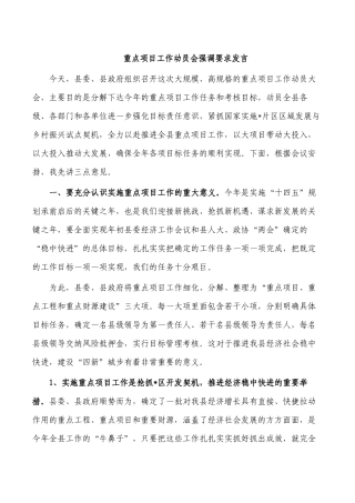 重点项目工作动员会强调要求发言.docx