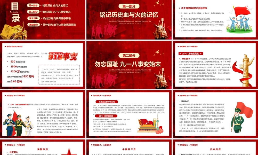 九一八事变纪念日铭记历史勿忘国耻PPT课件（带内容）.pptx