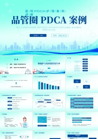 蓝色简约医疗品管圈PDCA案例医院住院护理案例PPT模板.pptx
