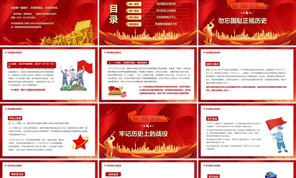 抗战胜利77周年PPT历史车轮滚滚向前红色精神铭记于心PPT课件（带内容）.ppt