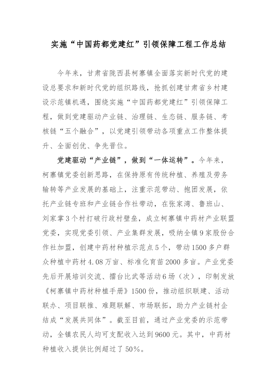 实施“中国药都党建红”引领保障工程工作总结.docx_第1页