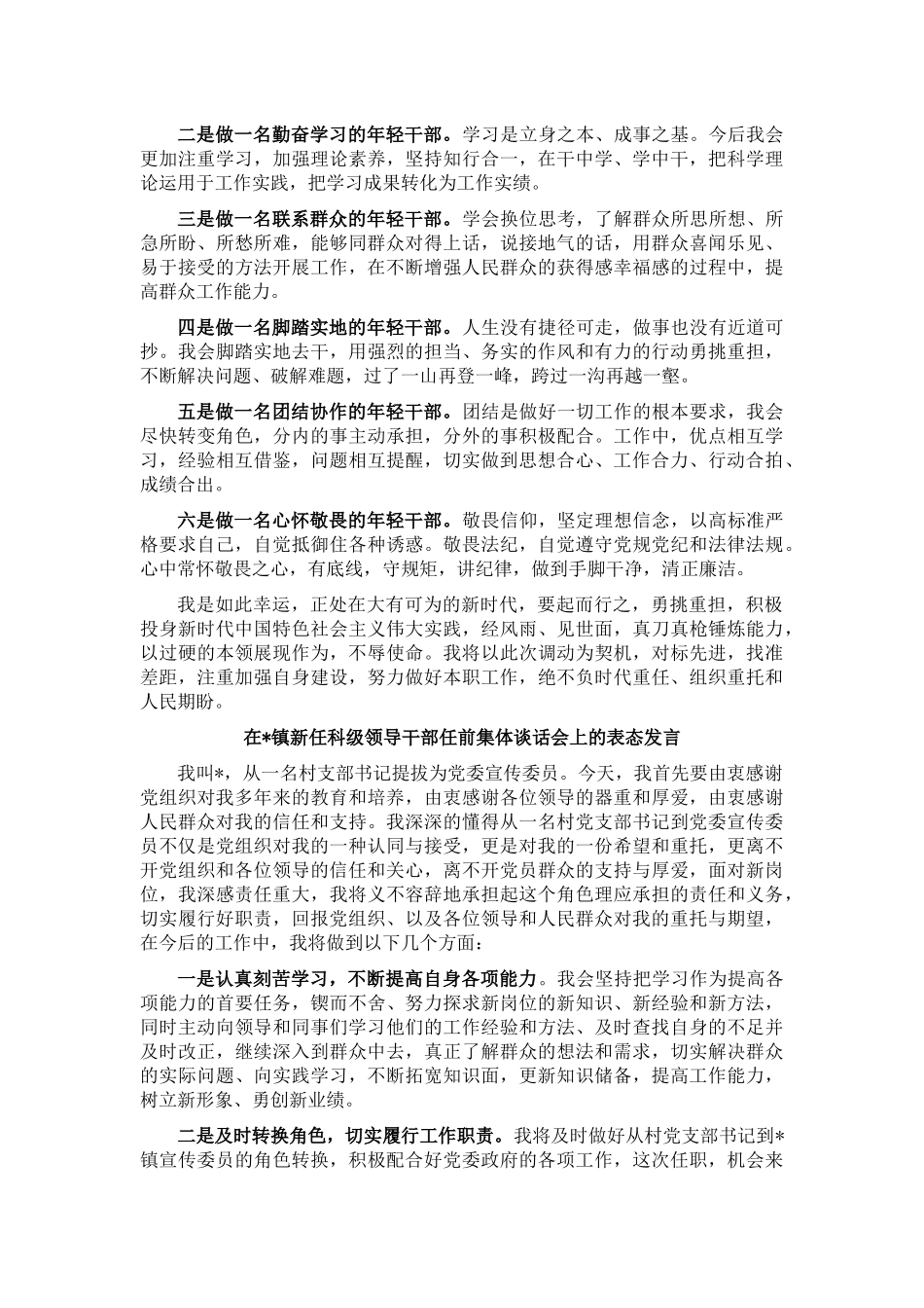 5篇在镇新任科级领导干部任前集体谈话会上的表态发言.docx_第3页