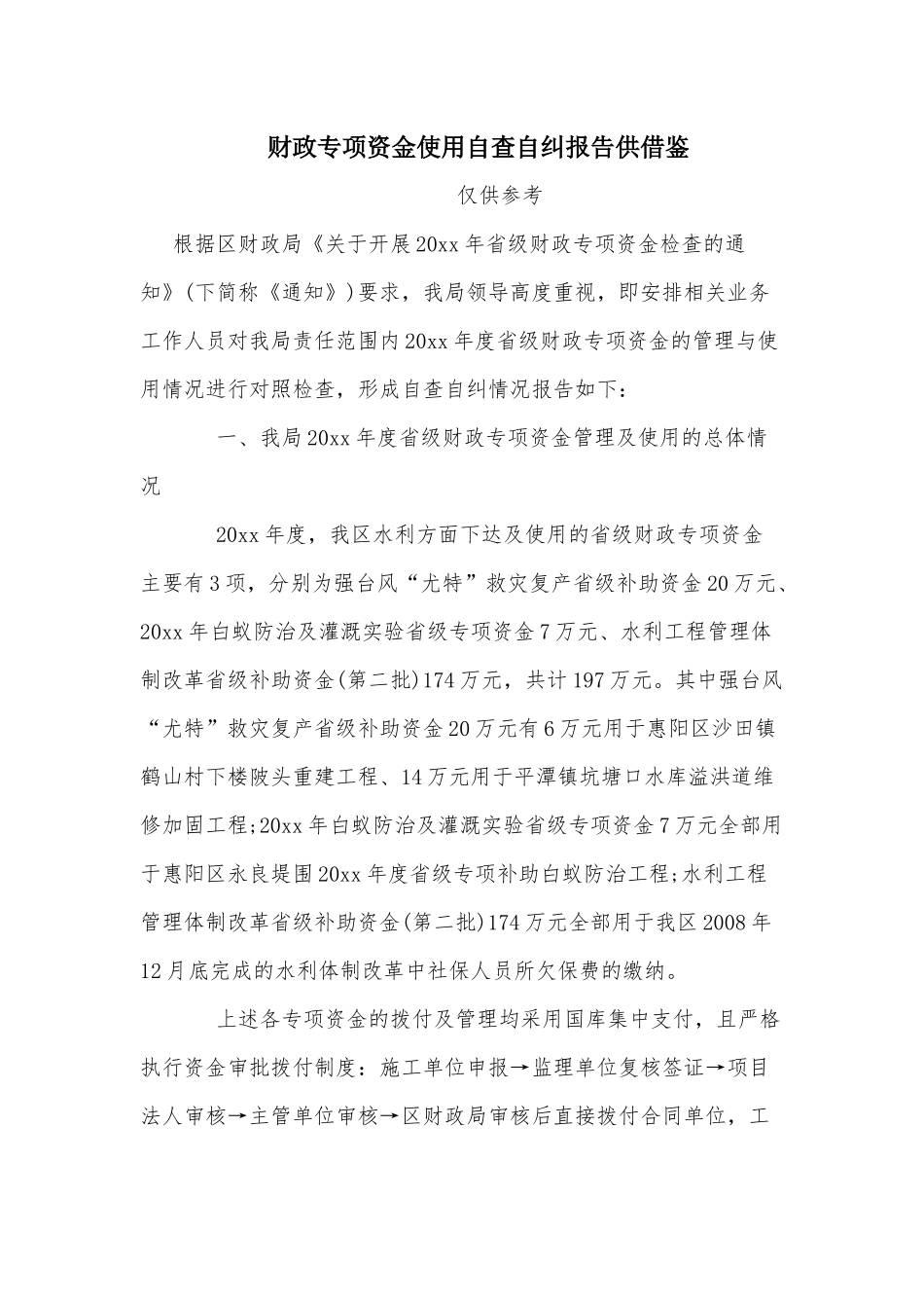 财政专项资金使用自查自纠报告供借鉴.docx_第1页