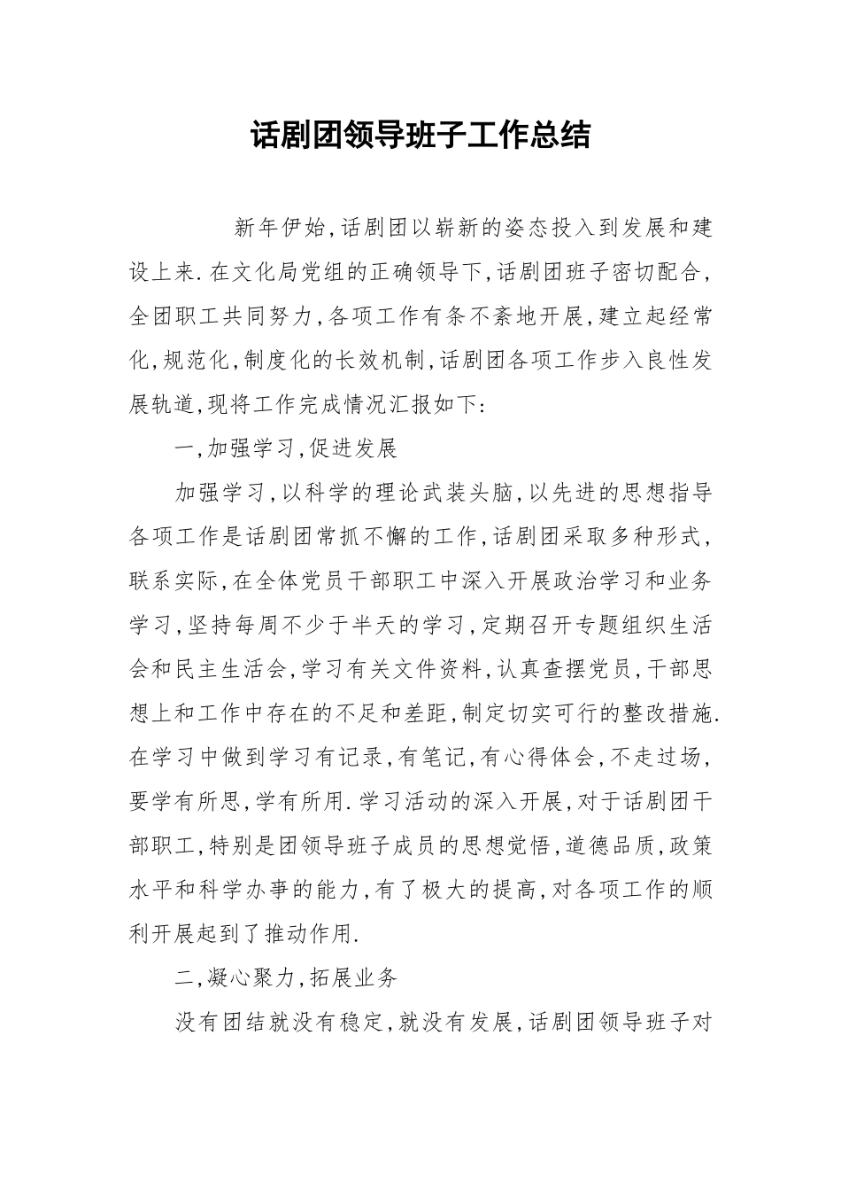 2021话剧团领导班子工作总结.docx_第1页