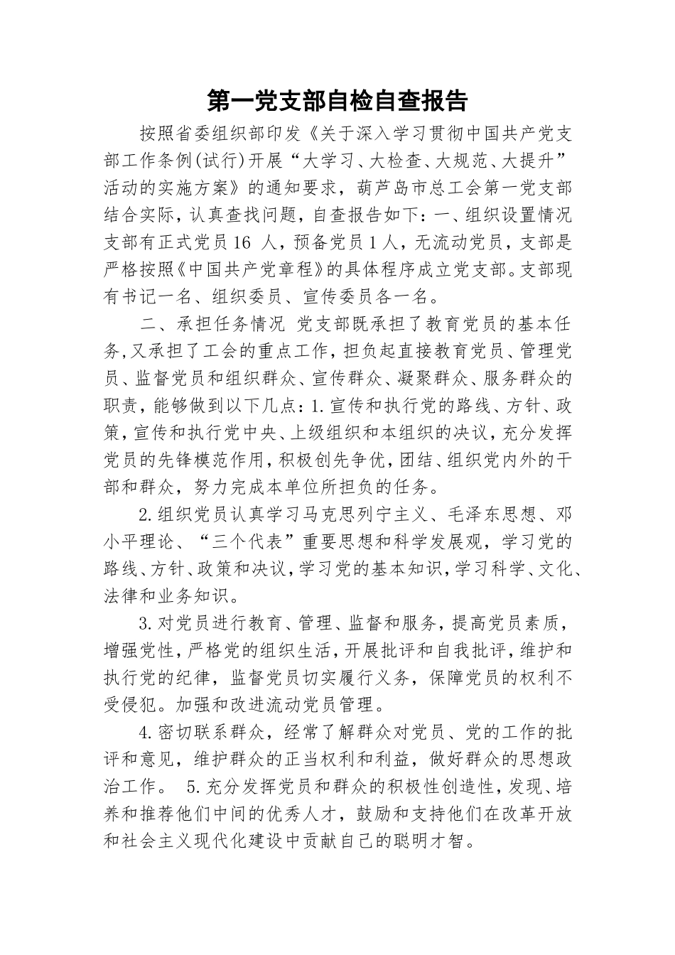 第一党支部自检自查报告.doc_第1页