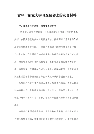 青年干部党史学习座谈会上的发言汇报材料.docx