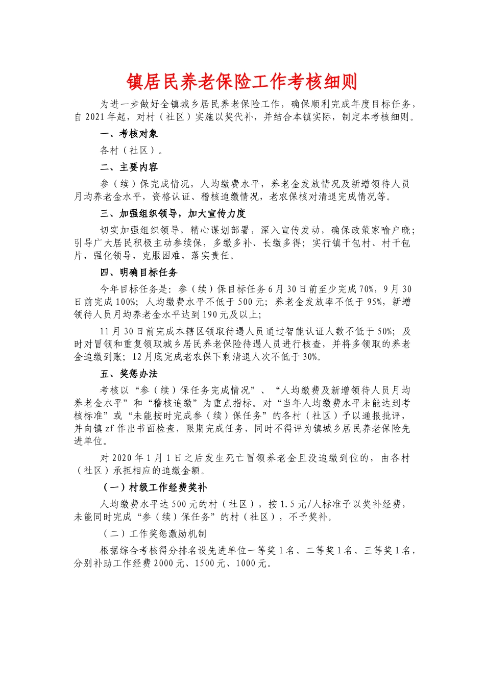 镇居民养老保险工作考核细则.docx_第1页