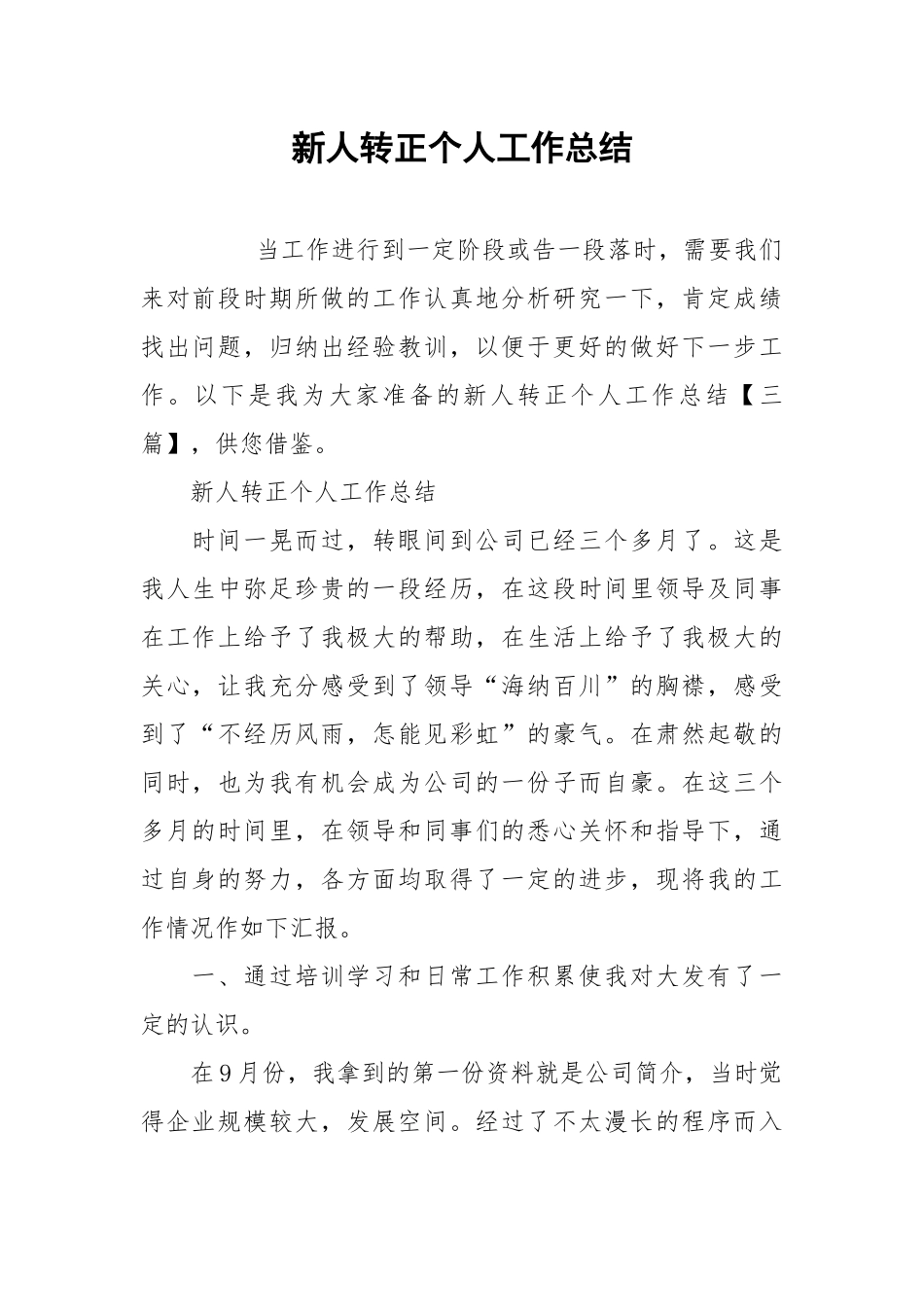 2021新人转正个人工作总结.docx_第1页