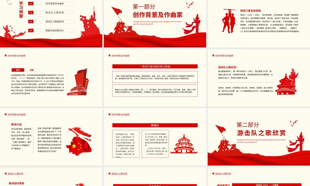 经典游击队之歌创作背景介绍动态PPT模板下载.pptx