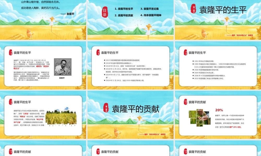 禾下乘凉梦十里稻花香缅怀“杂交水稻之父”袁隆平课件PPT模板下载.pptx
