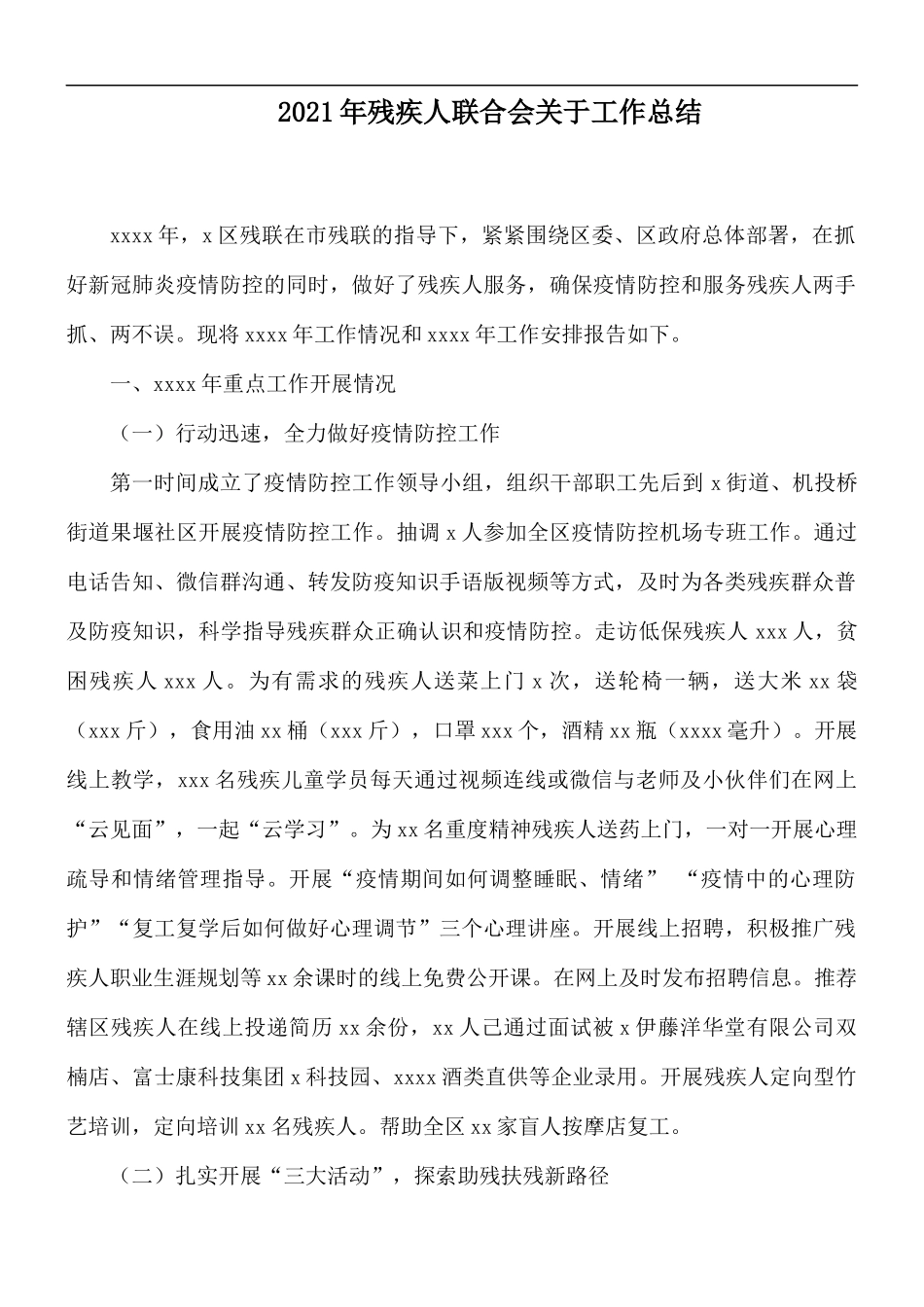 2021年残疾人联合会关于工作总结.docx_第1页