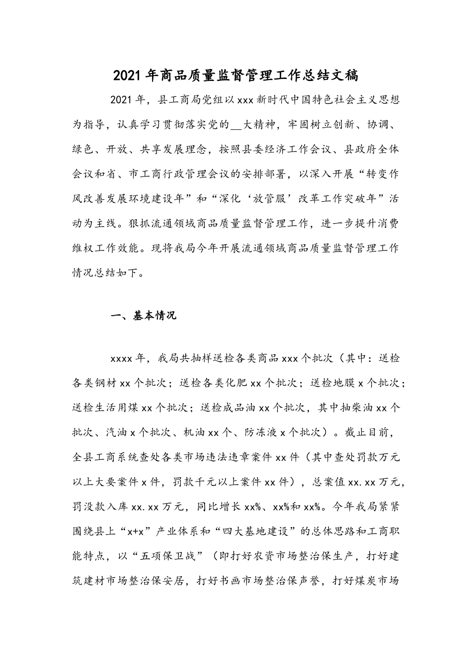 2021年商品质量监督管理工作总结文稿.docx_第1页