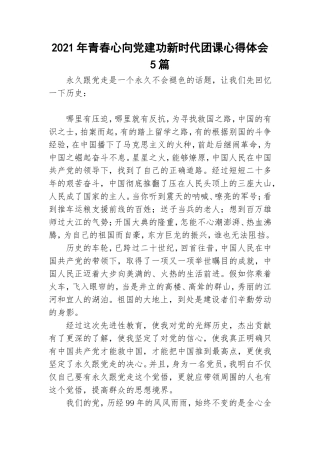 2021年青春心向党建功新时代团课心得体会5篇.doc