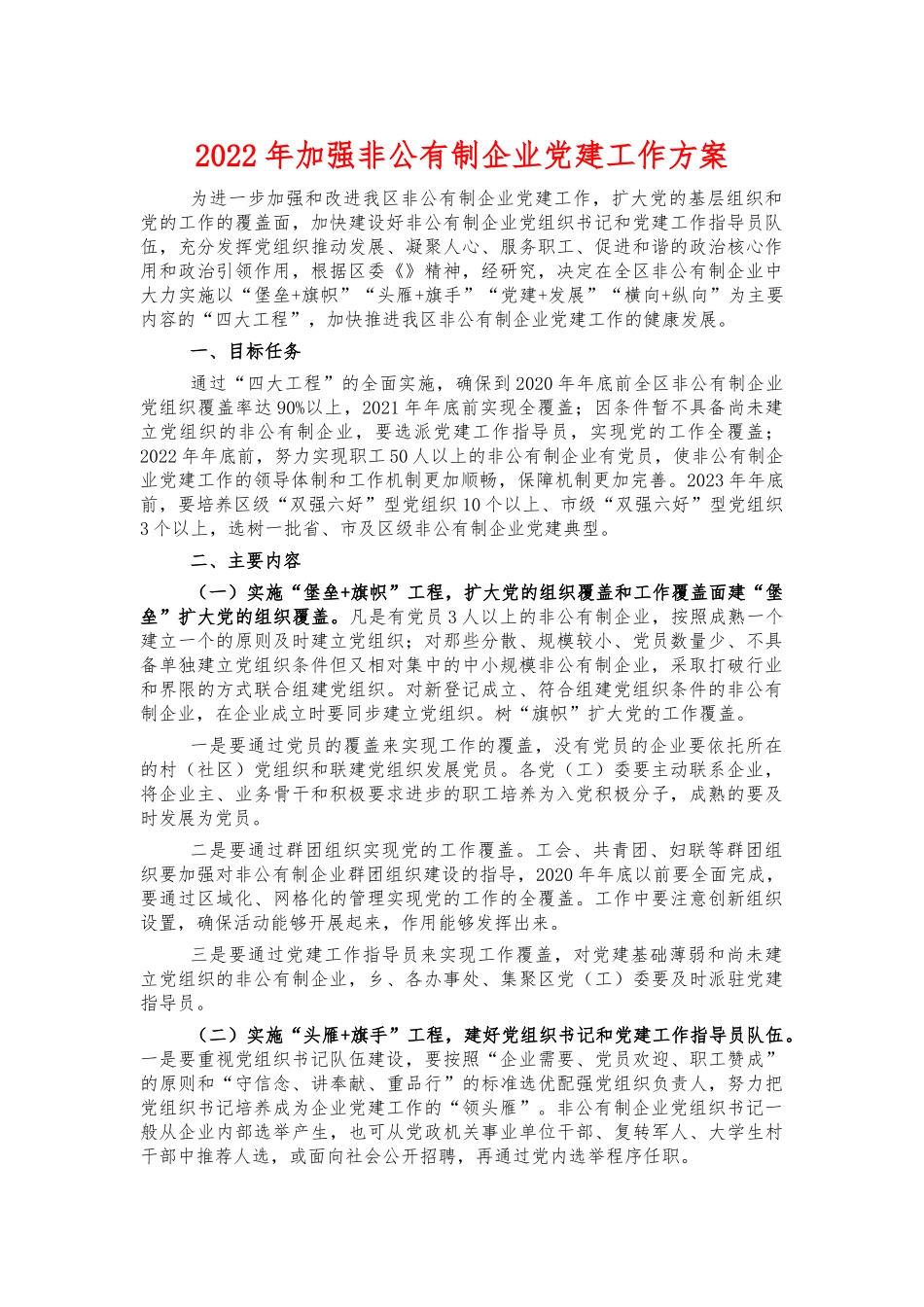 2022年加强非公有制企业党建工作方案.docx_第1页