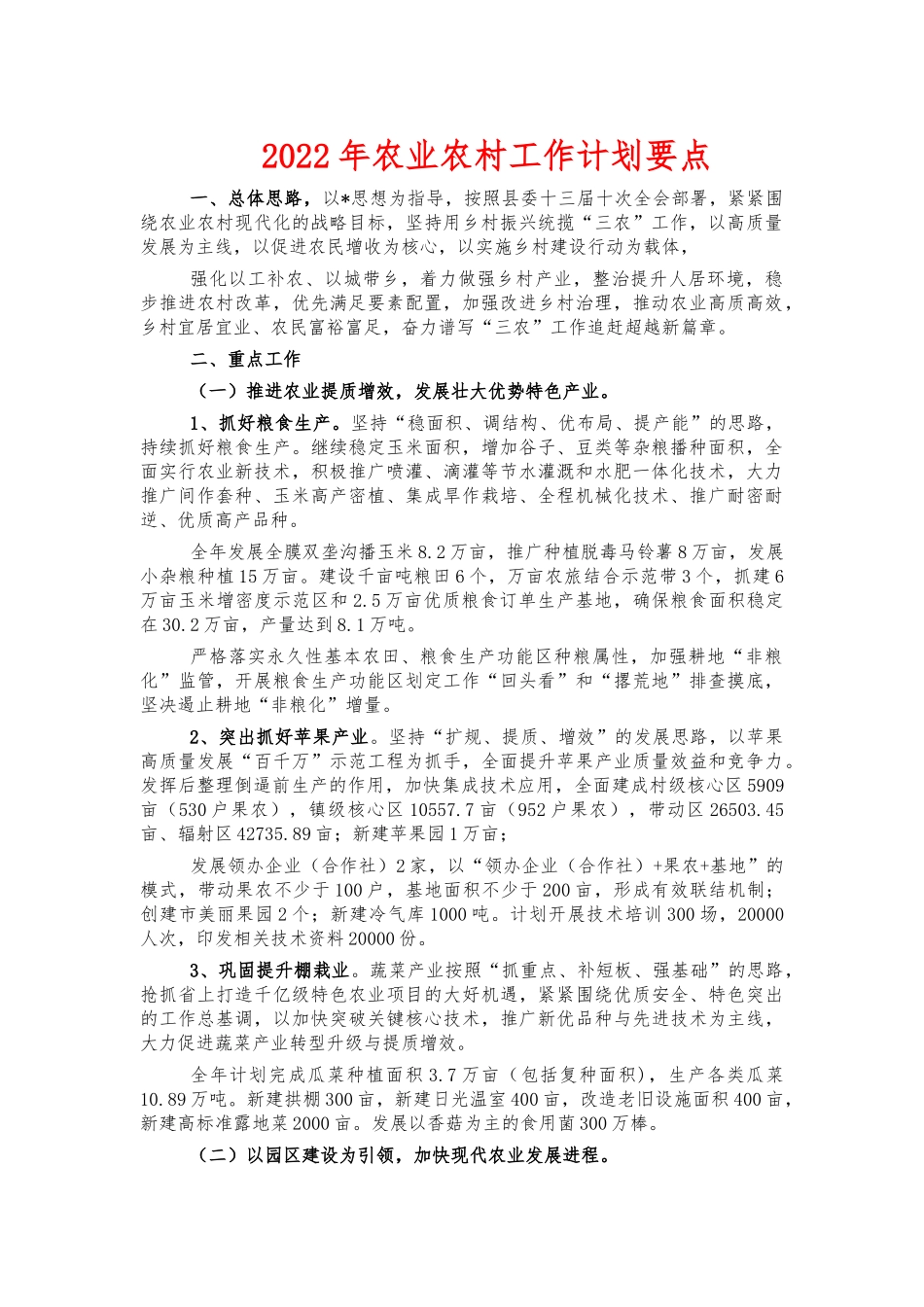 2022年农业农村工作计划要点.docx_第1页