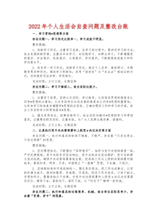 2022年个人生活会自查问题及整改台账.docx
