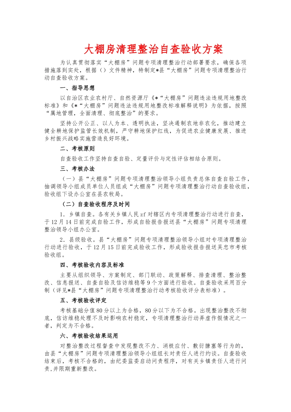 大棚房清理整治自查验收方案.docx_第1页
