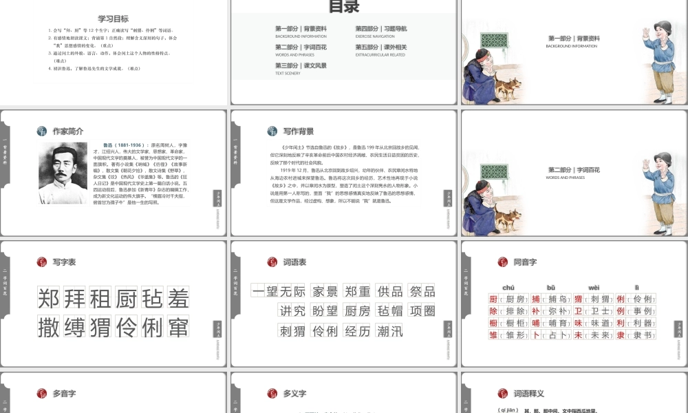 小学语文人教版六年级上册第八单元第24课《少年闰土》教学PPT课件（带内容）.pptx