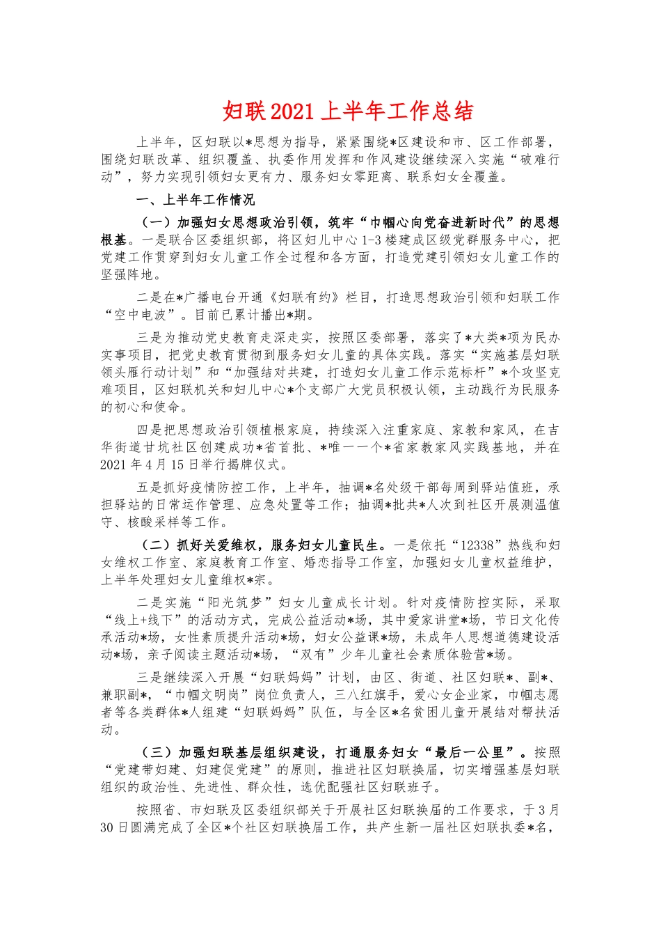 妇联2021上半年工作总结.docx_第1页